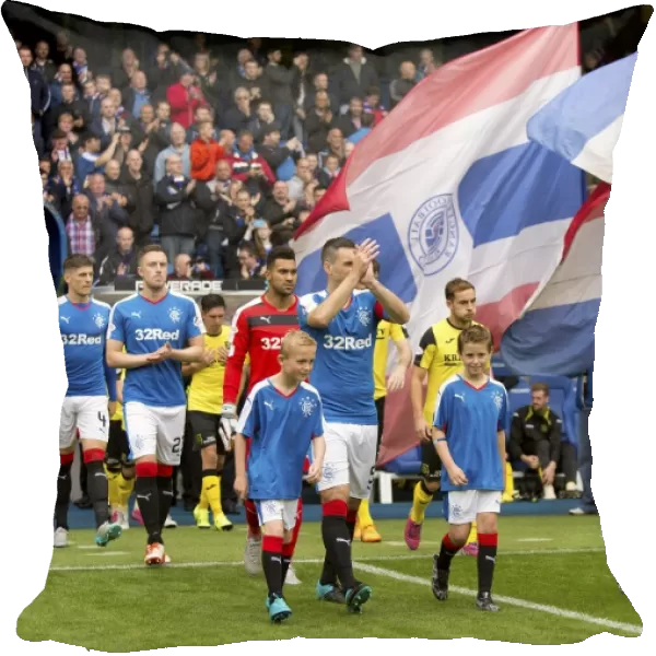 Championship Victory Celebration: Rangers Captain Lee Wallace and Mascots at Ibrox Stadium