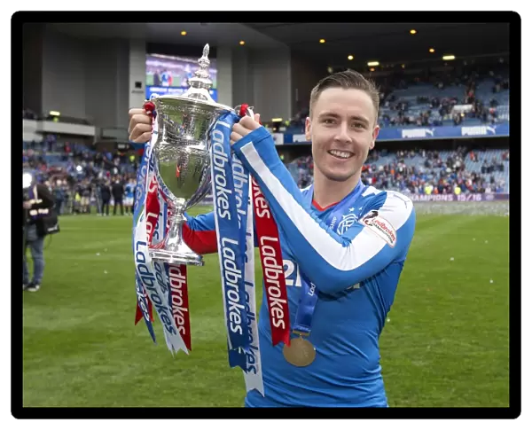 Barrie McKay's Championship Triumph: Celebrating with the Ladbrokes Trophy at Ibrox Stadium