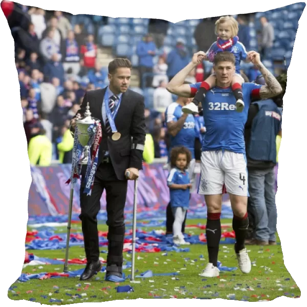 Rangers Football Club: Harry Forrester and Rob Kiernan Celebrate Championship Victory with the Ladbrokes Trophy at Ibrox Stadium