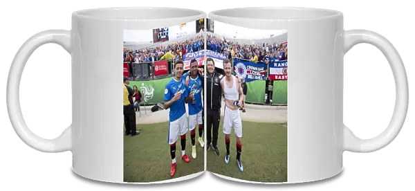 Rangers Football Club: Graeme Murty and Winning Players Tavernier, Morelos, and Halliday Celebrate Manager of the Match Award - Florida Cup 2023