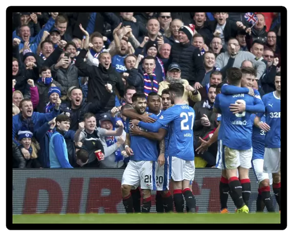 Rangers: Celebrating Candeias Goal Against Celtic at Ibrox Stadium, Scottish Premiership