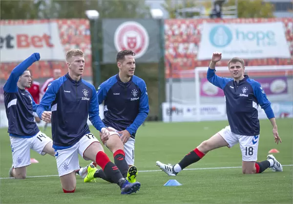 Rangers FC: Kent, McCrorie, Katic, and Rossiter Warm Up Ahead of Hamilton Academical Clash at Hope Central Business District Stadium