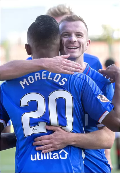 Rangers Alfredo Morelos and Andy Halliday Celebrate Goal in Hamilton Academical Match, Ladbrokes Premiership