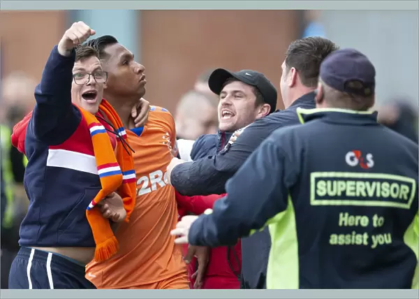 Rangers Alfredo Morelos Scores and Celebrates with Fans at Rugby Park