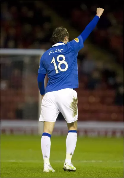 Rangers Nikica Jelavic: Celebrating the Opener in Aberdeen's Pittodrie Stadium (0-1 Rangers, Clydesdale Bank Scottish Premier League)