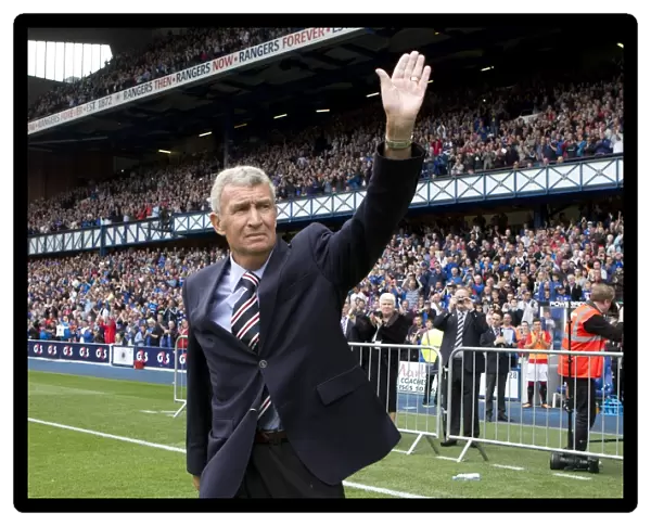 Rangers Football Club: Sandy Jardine Celebrates Promotion to Third Division with Unfurled Flag (4-1 Win vs Brechin City)