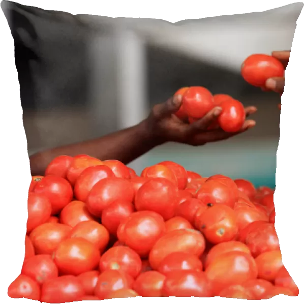 A woman buys tomatoes at Gouro market in Abidjan