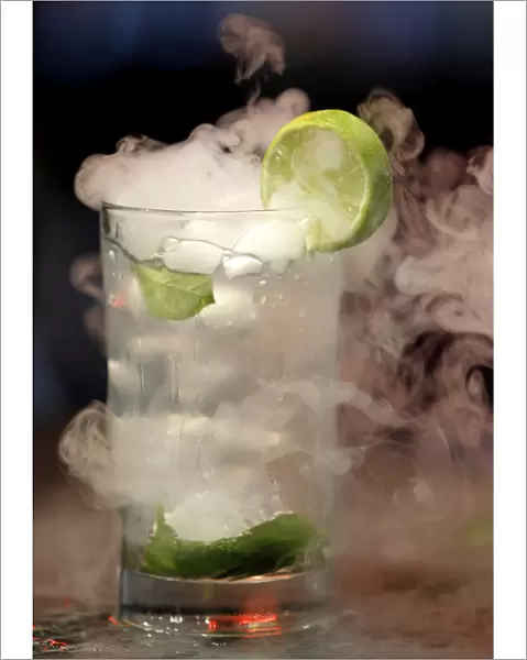 A molecular Mojito is displayed at a bartender school in Lima