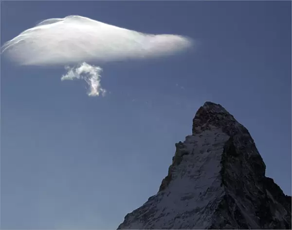 A cloud is pictured over the Matterhorn mountain from Sunnegga in the ski resort of