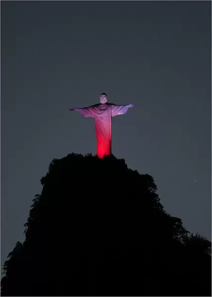 The statue of Christ the Redeemer is lit up marking Polands 100 years independence