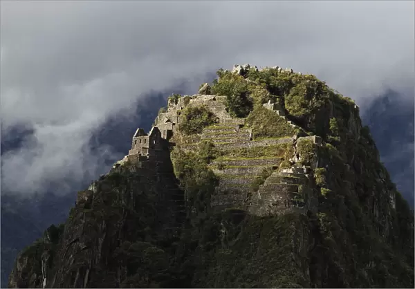 The peak of Huayna Picchu, the mountain rising above the Inca citadel of Machu Picchu