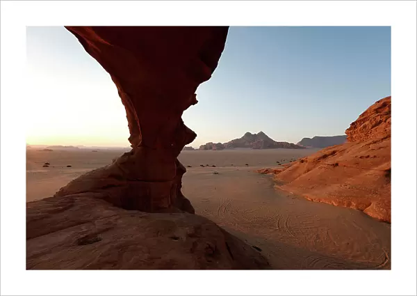 General view shows the mountains in the desert at Al-Kharza area of Wadi Rum in the south