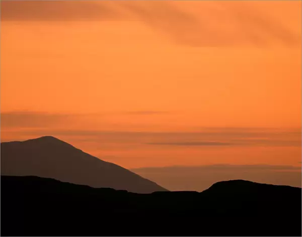 Schiehallion mountain is viewed from Moulin Moor at dusk, Pitlochry, Scotland