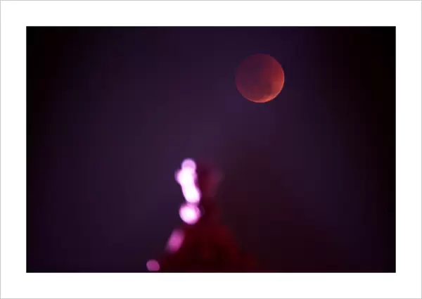 A Super Blue Blood Moon rises over the building of Indias Ministry of Finance during a