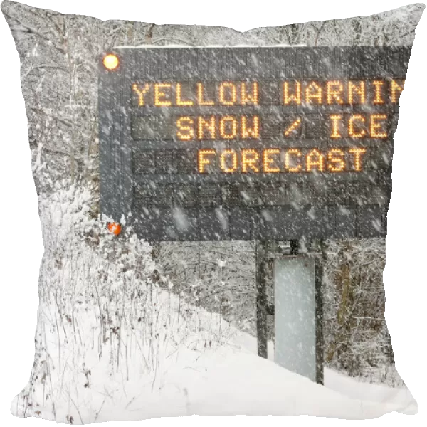 A road sign warns of adverse weather conditions on the A9 near Killiecrankie, in Scotland