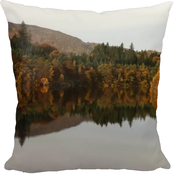 Autumn leaves are reflected in Loch Faskally in Pitlochry