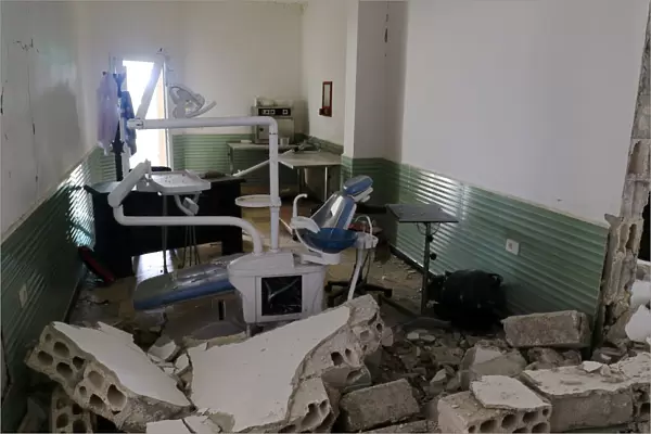 A view shows the damage at a hospital after an airstrike in Deir al-Sharqi village in