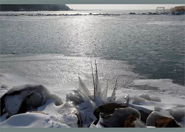 Frozen Lake Balaton is seen during a winter day in Fonyod