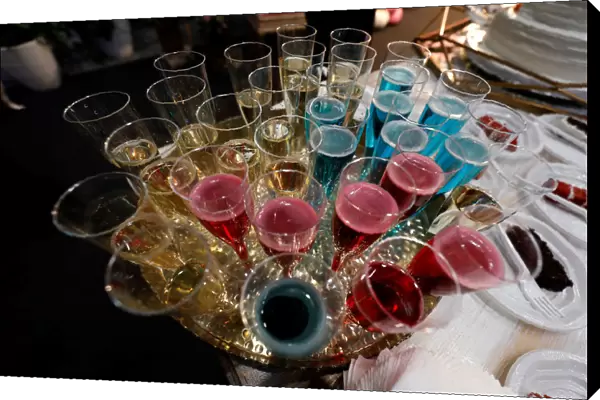 Glasses filled with wine are displayed during Exponoivos wedding fair in Lisbon