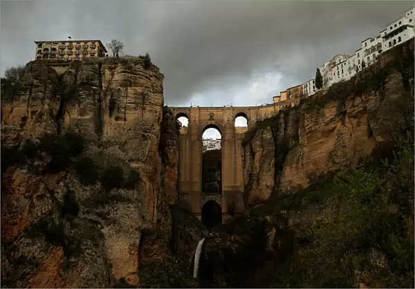 The Puente Nuevo (New Bridge) is seen during daytime before the Earth Hour in Ronda