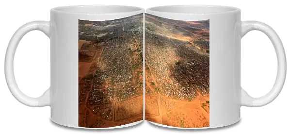 An aerial view shows makeshift shelters at the Dagahaley camp in Dadaab
