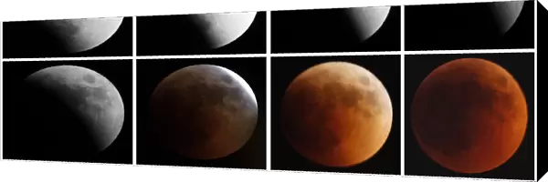 Combination photo shows the moon as it undergoes a total lunar eclipse as seen