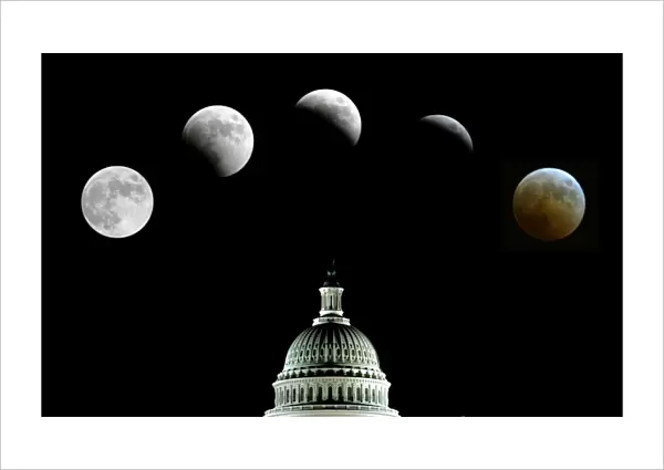 Moon Composite, five of the moon and one of the U. S. Capitol, the moon is seen transitioning