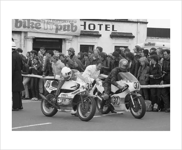 Steve Moynihan (Yamaha) and Richard Swallow (Yamaha) first running, 1981 Senior TT