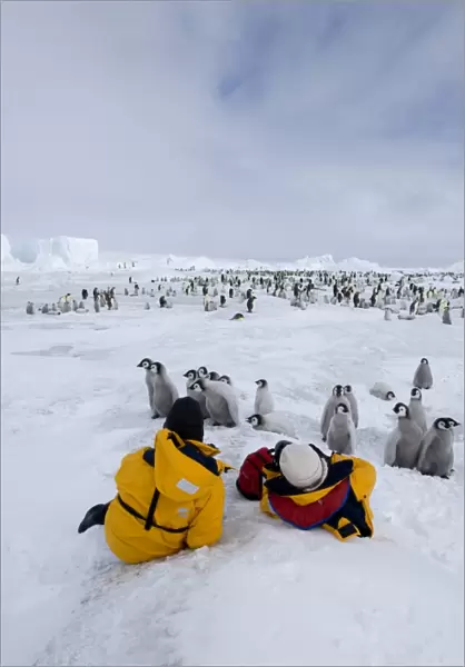 Eco-tourists at an Emperor Penguin colony at Snow Hill Island Weddell Sea Antarctica