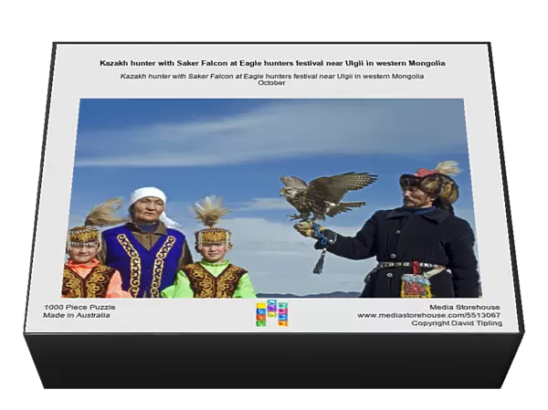 Kazakh hunter with Saker Falcon at Eagle hunters festival near Ulgii in western Mongolia