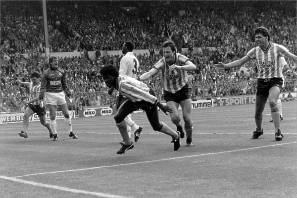 FA Cup Final: Coventry City's Celebration as Dave Bennett Scores Against Tottenham Hotspur - Mickey Gynn, Nick Pickering, and Keith Houchen Embrace