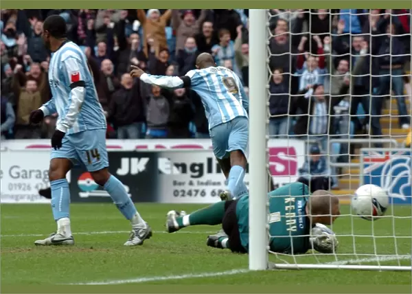 Coventry City's Dele Adebola Celebrates Goal Against Sheffield United in Coca-Cola Championship (11-03-2006)
