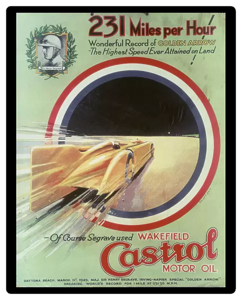 1929 Castol poster featuring Golden Arrow