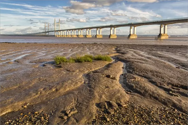 View of road bridge over river, viewed from Divers Rock at Sudbrook, Second Severn Crossing, River Severn