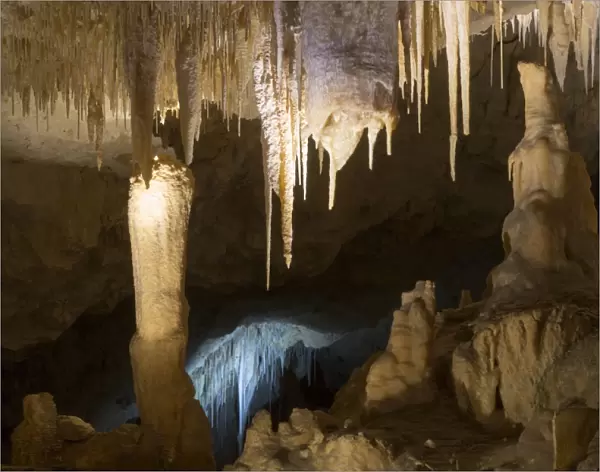 Stalactites and stalagmites in limestone cave, Kelly Hill Caves, Kangaroo Island, South Australia, Australia, February