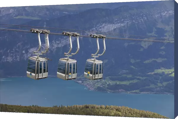 Cableway over mountain lake, Lake Thun, Niederhorn, Swiss Alps, Bernese Oberland, Switzerland, august