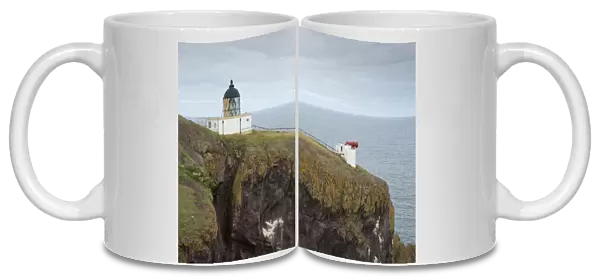 View of lighthouse and foghorn, St. Abbs Head Lighthouse, St. Abbs Head, Berwickshire, Scottish Borders, Scotland, july