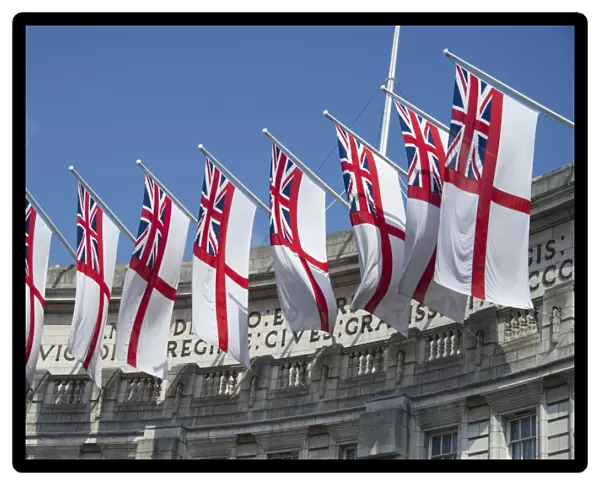 White Ensign flags on office building, Admiralty Arch, City of Westminster, London, England, april