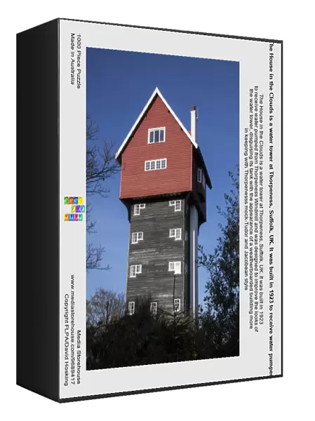 The House in the Clouds is a water tower at Thorpeness, Suffolk, UK. It was built in 1923 to receive water pumped