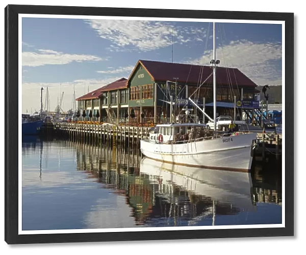 Fishing Boats and Mures Seafood Restaurant, Reflected in Victoria Dock, Hobart, Tasmania