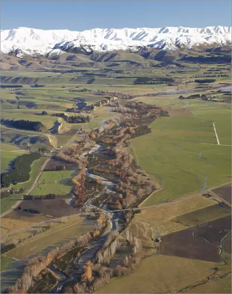 New Zealand, South Canterbury, Pareora River, Cannington, and Snow on The Hunters