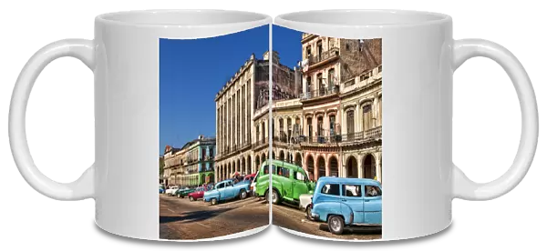 Old Classic American cars in main central street by Capitol in Havana Habana Cuba