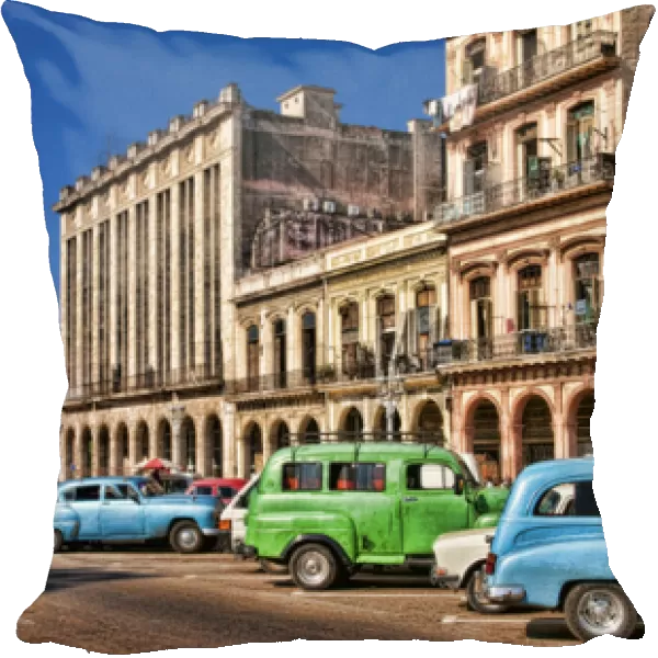 Old Classic American cars in main central street by Capitol in Havana Habana Cuba
