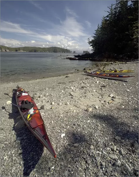 Kayaks at Dicebox Island, Broken Island Group, Pacific Rim National Park Preserve
