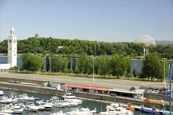 Canada, Quebec, Montreal. Views of Ile-Sainte-Helene Expo 67 Biosphere, waterfront & port area
