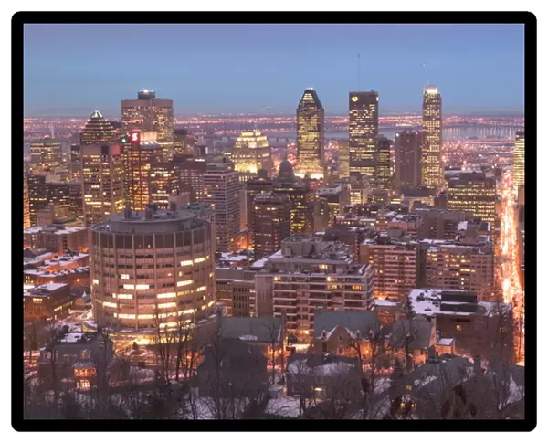Canada-Quebec-Montreal: City Skyline-View From Mount Royal Evening  /  Winter