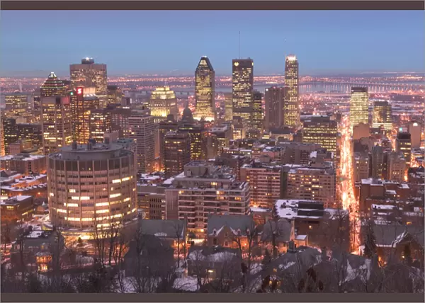 Canada-Quebec-Montreal: City Skyline-View From Mount Royal Evening  /  Winter
