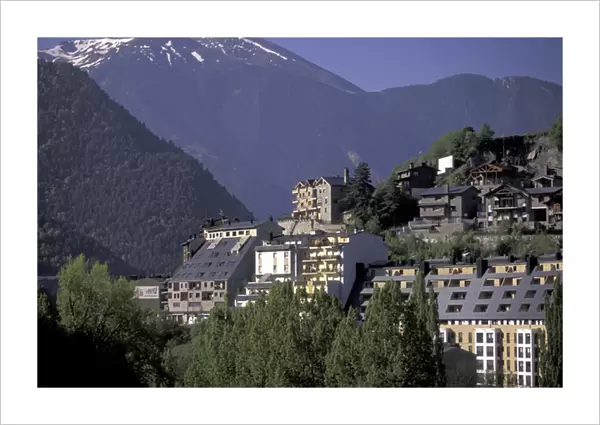 Europe, Andorra, La Massana Morning view of La Massana; ski town and mountain