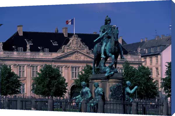 Europe, Denmark, Copenhagen, statue and palace