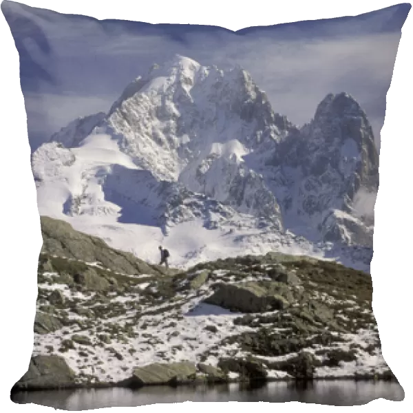 Europe, France, Chamonix Region, French Alps Hiker, Les Drus, Lac Blanc